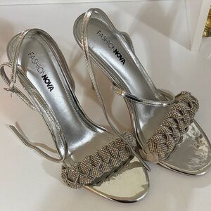 Fashion Nova Metallic Silver Heels